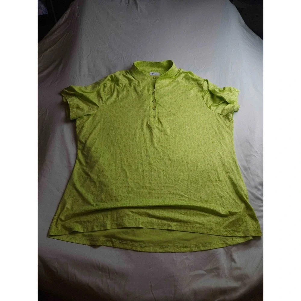 Greg Norman Polo Shirt Womens XXL All Over Print Green Golf Sporty Activewear